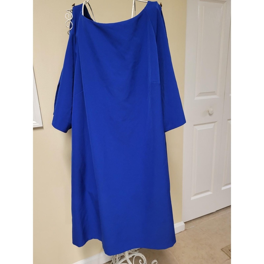 Donna Ricco NY Royal Blue Chic Split Sleeve Sheath Dress Gold Buttons Size 22W